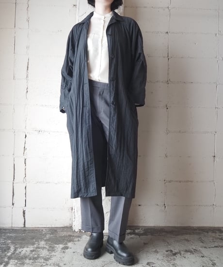 Raglan Sleeve Nylon Long Coat BK