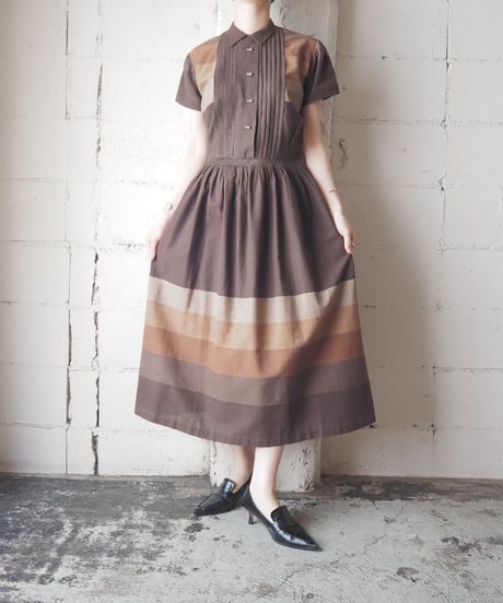 1960's USA Pleated Front Gradation Dress BR