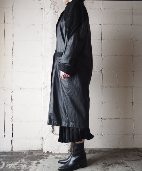 PELLE STUDIO Paisley Print Leather Long Coat BK