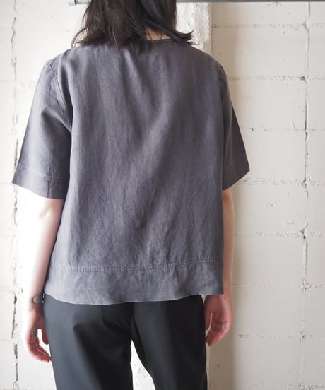 FLAX Linen Scoop Neck Short Sleeve Top GR