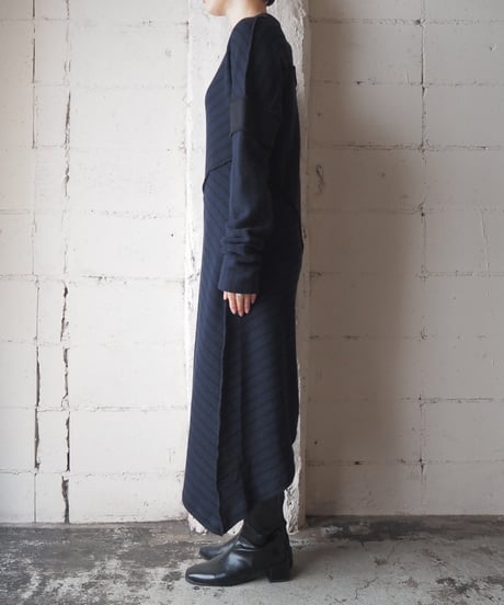 MM6 Maison Margiela Asymmetric Design Rib Cutsewn Dress NVBK