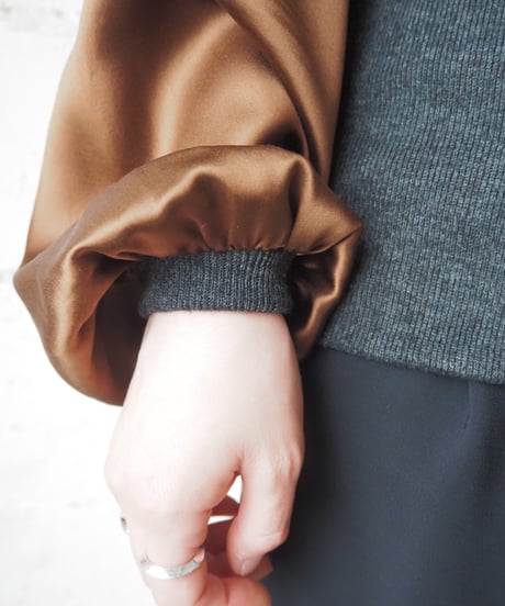 Satin×Knit Switching Tops BR GR