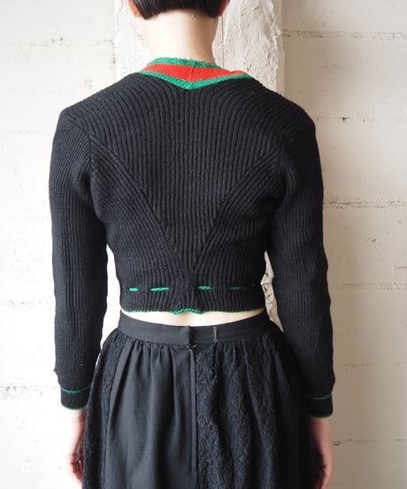 1970-80's Euro Vintage Tyrolean Cardigan BK RE GN