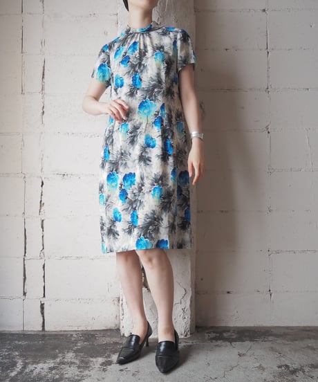 S/S Back Zip Flower Pattern Dress WHBL
