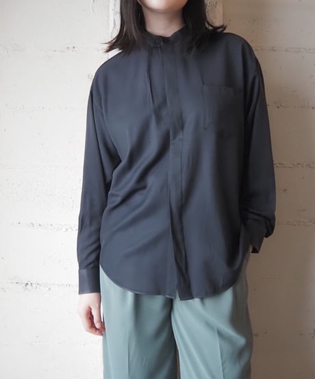 pavo by Lastrada Band Collar Rayon Shirt BK