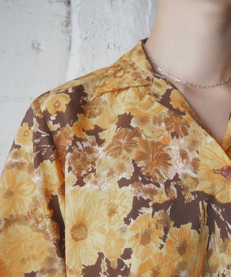1960-70's Vintage Floral Print Open Collar Shirt YE OR