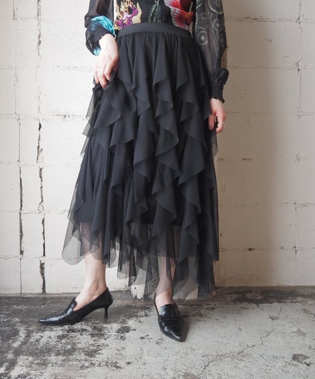 Ruffled Tulle Long Skirt BK