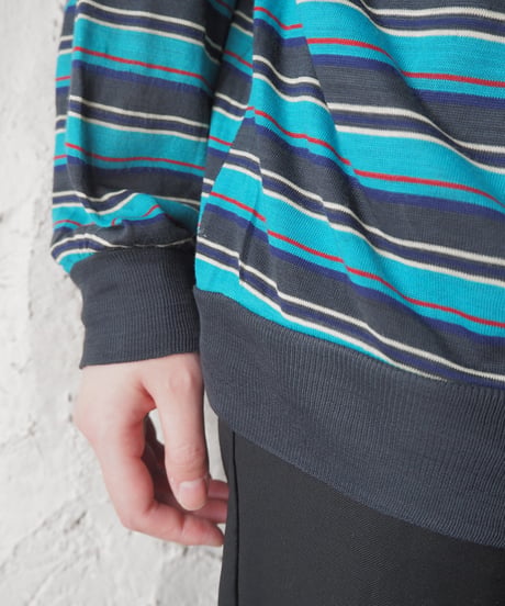 Multi Color Boder Acrylic Long Sleeve Tee GN BK
