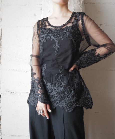Tulle Embroidered Blouse BK