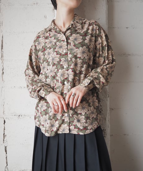 Flower Pattern Open Collar Rayon Shirt KA