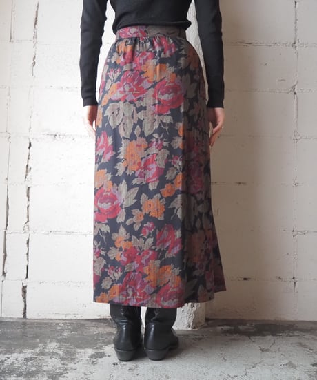 Flower Pattern Front Button Skirt BK RE