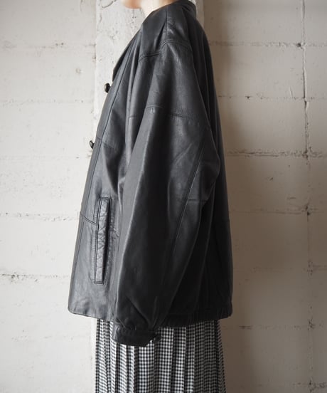 Round Collar Leather Jacket BK