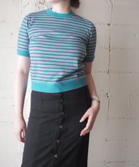 1970's Multi Border Short Sleeve Knit GN WH