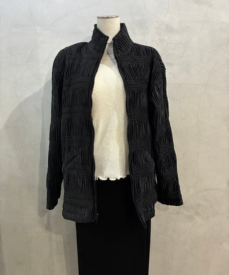 Shirring Design Zip Up Blouson BK