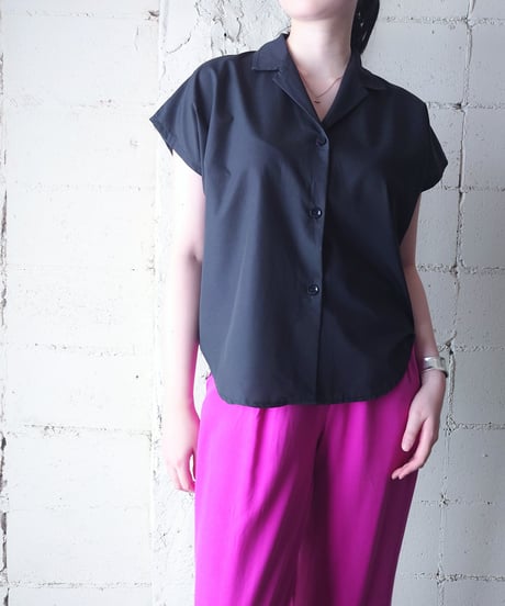 Made in Australia Open Collar Cap Sleeve Shirt BK