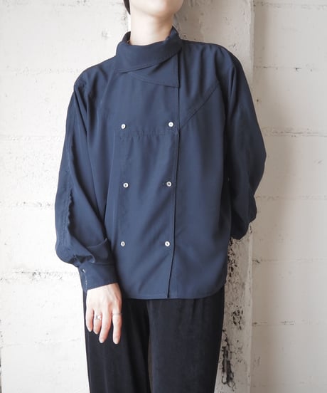 HUCKE Asymmetric Collar Double Breasted Blouse NV