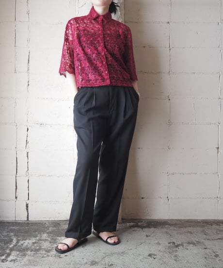 Floral Pattern Lace Sheer Half Sleeve Shirt BUR