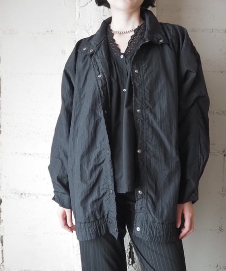 Made in USA Stand Collar Nylon Snap Button Jacket BK