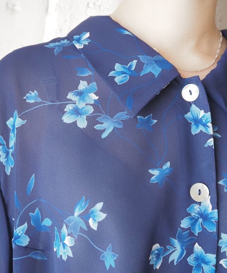 Floral Pattern S/S Sheer Shirt BL