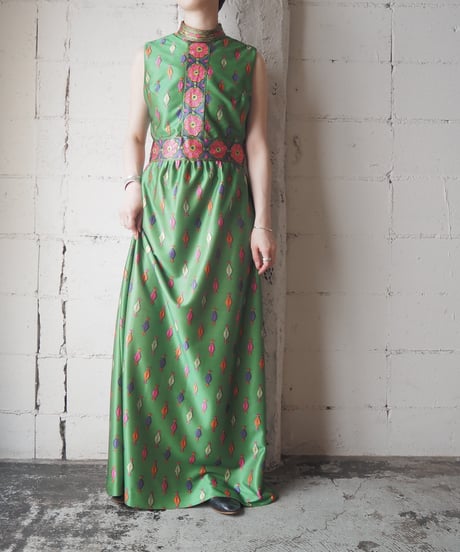 1970's Emilio Borghese Pattern Sleeveless Maxi Dress YGN