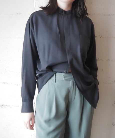 pavo by Lastrada Band Collar Rayon Shirt BK
