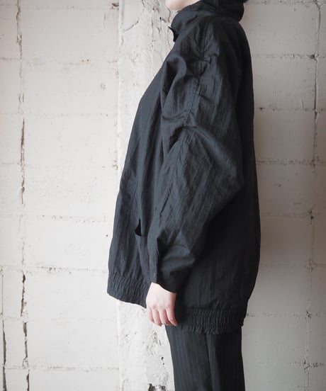 Made in USA Stand Collar Nylon Snap Button Jacket BK