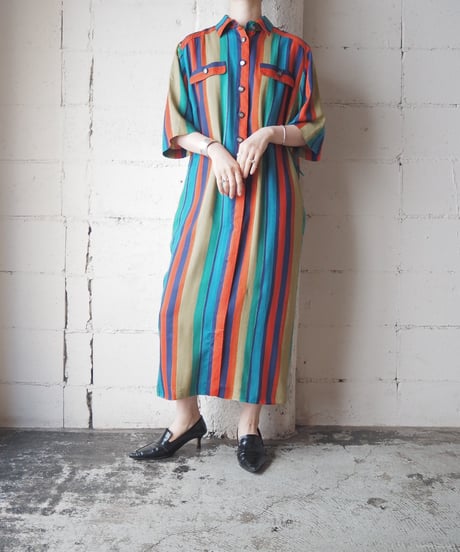 Multi Color Stripe Shirt Dress NV RE GN