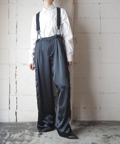 Suspender Shiny Satin Cargo Pants BK