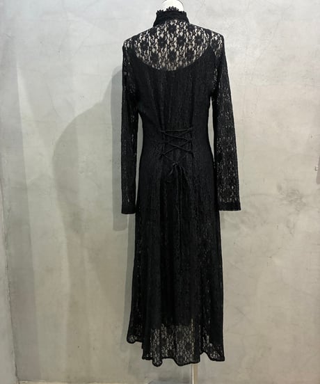 peek-a-boo Collar Lace Shirt Dress BK