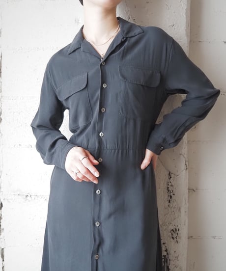 BUCK MASON Open Collar Rayon Shirt Dress BK