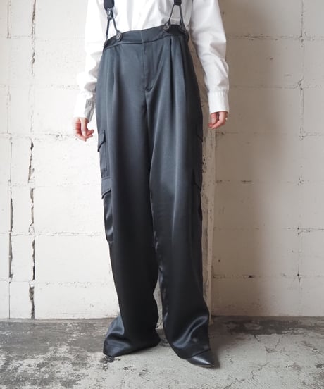 Suspender Shiny Satin Cargo Pants BK