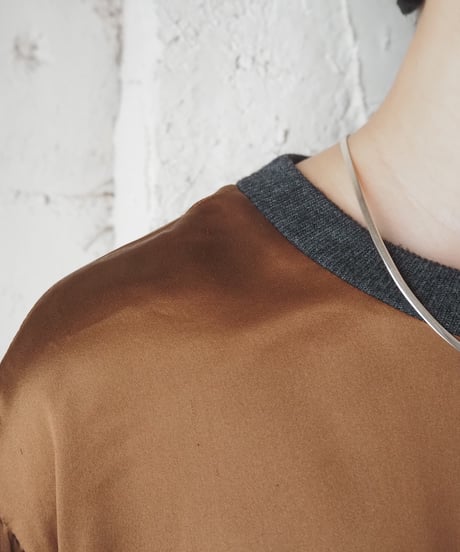 Satin×Knit Switching Tops BR GR