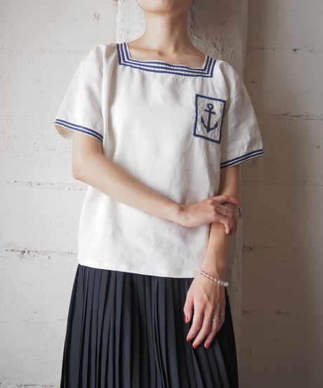1960-70's French Navy Linen Shirt WH NV