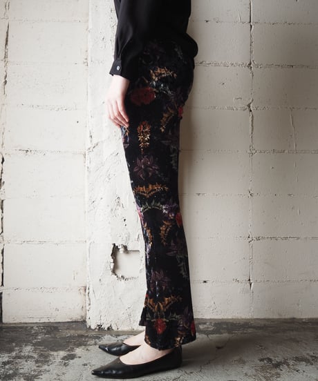 Flower Pattern Velour Pants BK