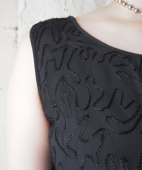 Code Embroidery Sleeveless Rayon Top BK