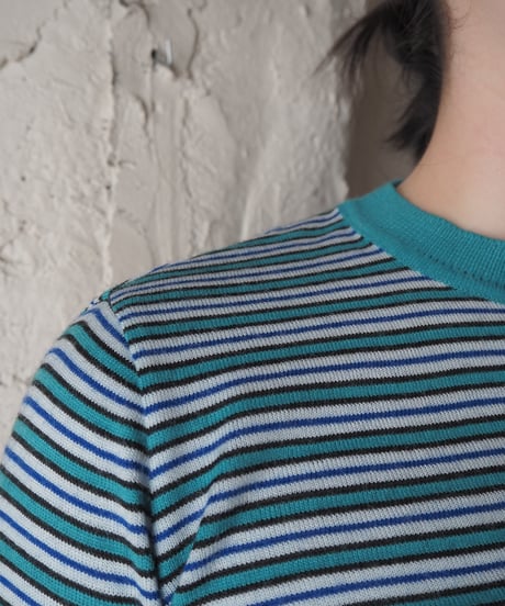 1970's Multi Border Short Sleeve Knit GN WH