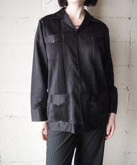 Open Collar Long Sleeve Cuba Shirt BK