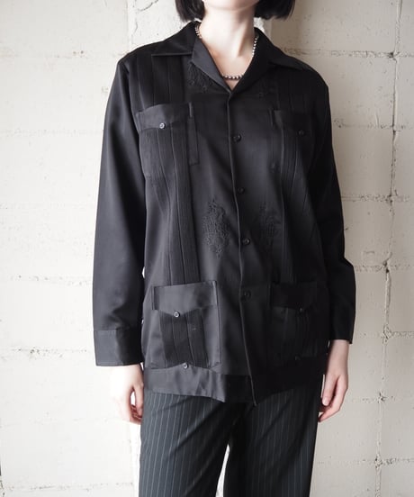 Open Collar Long Sleeve Cuba Shirt BK