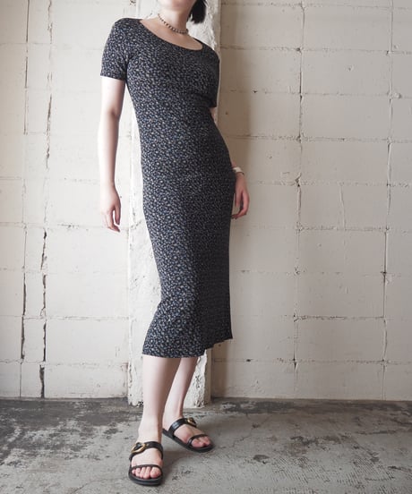 Flower Pattern Short Sleeve Easy Dress BK LGN LBL