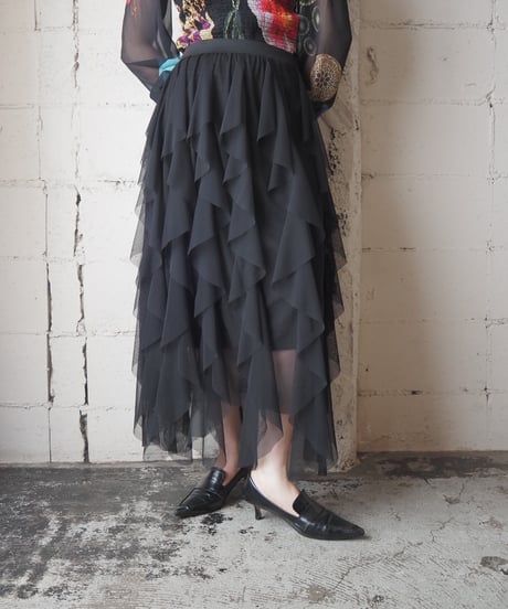 Ruffled Tulle Long Skirt BK