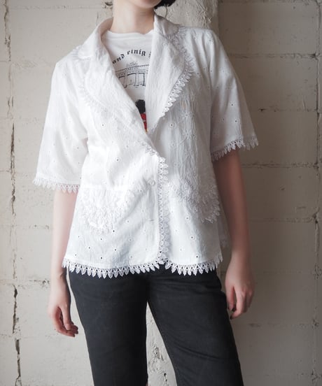 1970-80's Cutwork Lace S/S Jacket WH