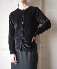 LANDS' END Crew Neck Velour Cardigan BK