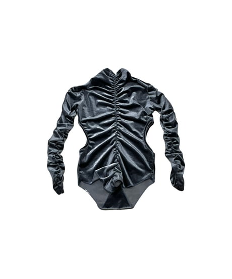 Cutout Design Velour Shirring Bodysuit LBL