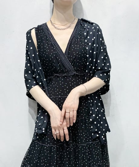 Polka Dot Short Sleeve Rayon Shirt BK WH