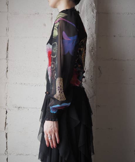 Desigual Shirring Bodice Sheer Tops BK