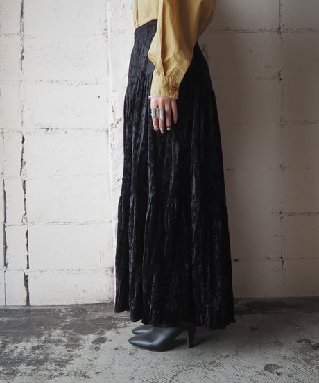 Made in USA Crushed Velvet Tiered Skirt BK