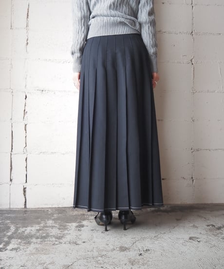 REMAKE White Stitch Pleated Skirt BK