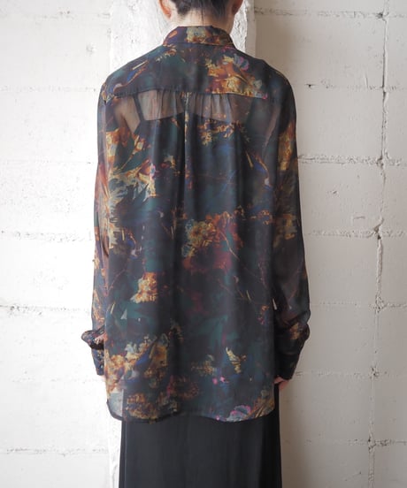 Eddie Bauer Botanical Pattern Sheer Shirt BKGNYE