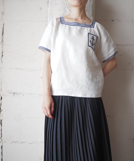 1960-70's French Navy Linen Shirt WH NV