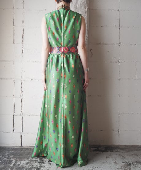 1970's Emilio Borghese Pattern Sleeveless Maxi Dress YGN
